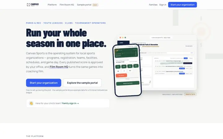 Canvas Sports homepage