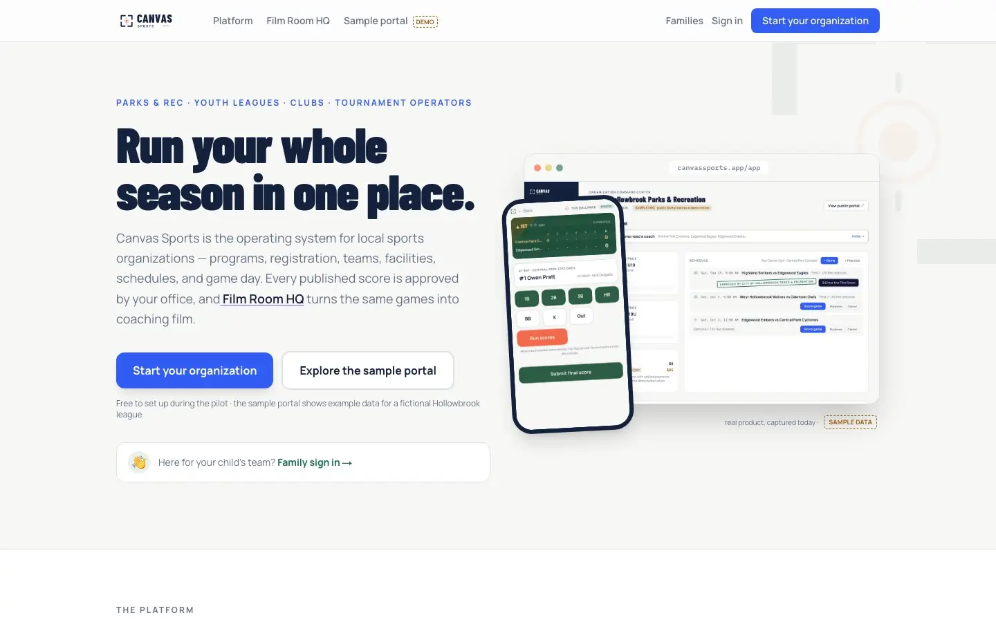 Canvas Sports homepage