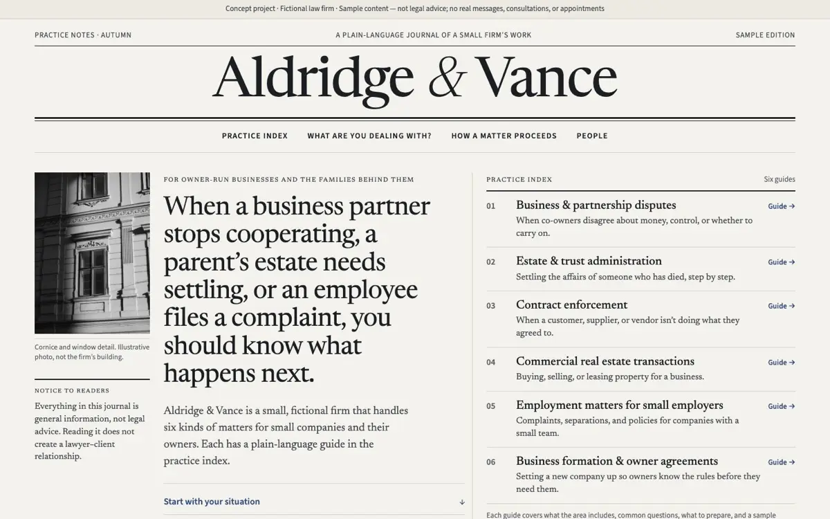 Aldridge & Vance concept website